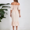 thumbnail image 5 of YMNXA Women's Maternity Dress Short Sleeve Off Shoulder Solid Color A Line Comfortable Stylish Flowy Dresses For Casual Daily Wear,Beige,L, 5 of 5