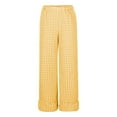 thumbnail image 5 of FRSASU Womens Gingham Pants Wide Leg Plaid Pants Elastic Waist Lounge Pajama Bottoms Beach Vacation Trousers with Pockets Yellow, 5 of 7
