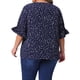 thumbnail image 3 of Blusa de mujer de talla grande GRACE & GRANDEUR con volantes en el frente, mangas fruncidas, cuello en V, tops casuales 3X azul oscuro, 3 of 6