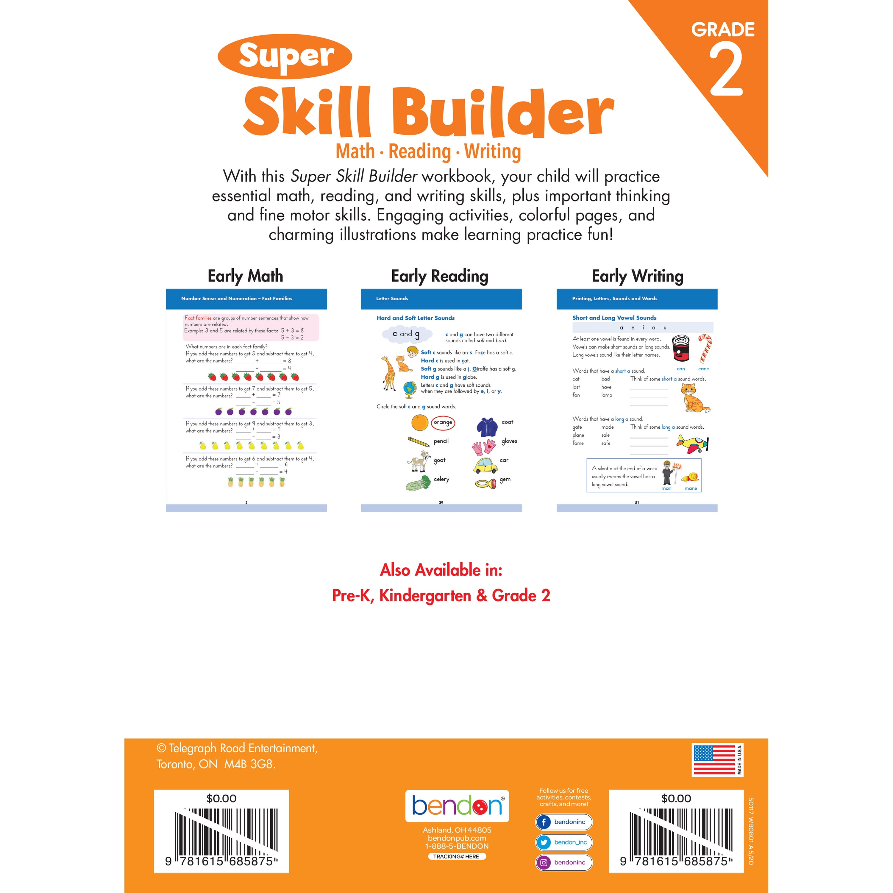 Bendon Publishing Second Grade Skill Builders Early Learning 80 Page Workbook
