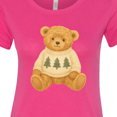 thumbnail image 4 of Inktastic Vintage Teddy Bear in Sweater with Christmas Trees Women's T-Shirt, 4 of 5