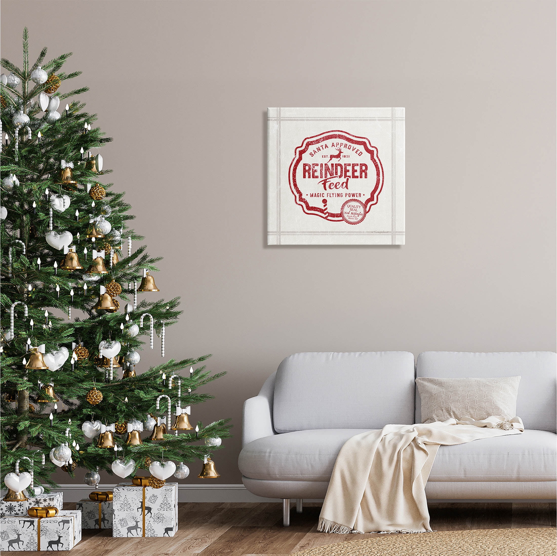 Vintage Christmas Reindeer Feed Holiday Graphic Art Gallery Wrapped Canvas Print Wall Art