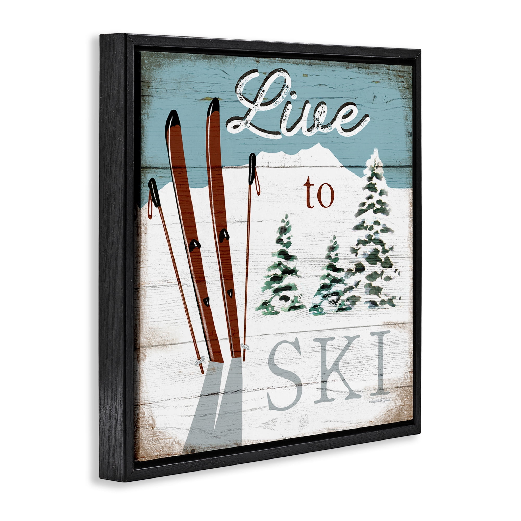 Stupell Industries Live To Ski Rustic Snow Sports Sports Painting Black Floater Framed Canvas Art Print Wall Art, 25 x 25