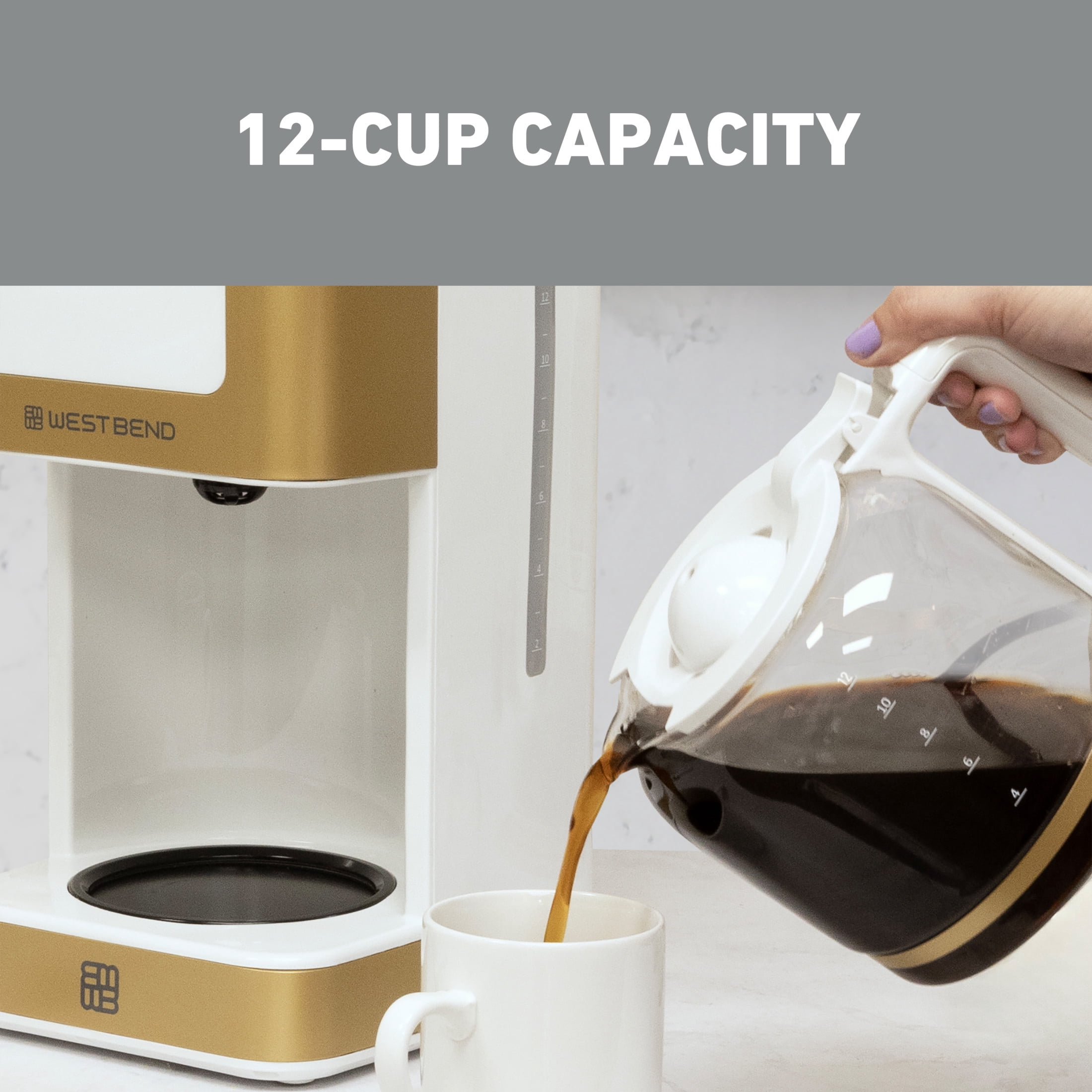 West Bend Timeless 12 Cup Hot & Iced Coffee Maker, in White/Gold (CMWB12WG13)