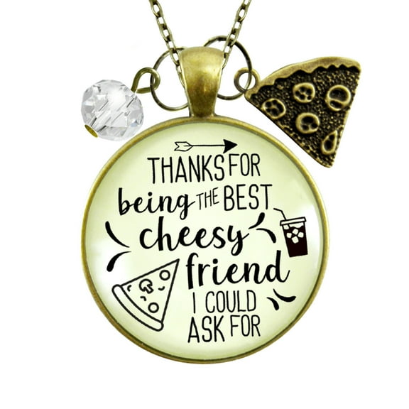 Pizza BFF Necklace Cheesy Friend Gutsy Goodness Adult Female Bronze Metal Jewelry