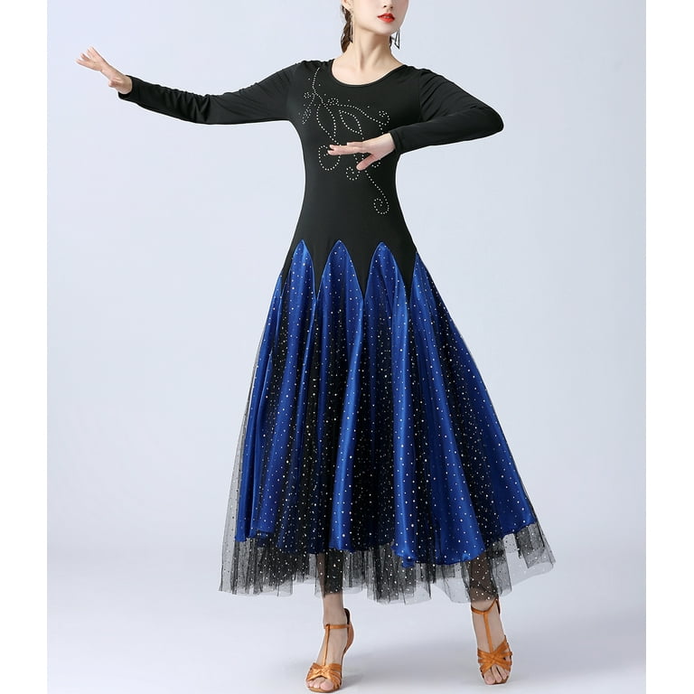 chinese dress ladies Long-sleeves Crystalline Pearl Ballroom Dress Standard/Smooth # M4723 –  Unika Dancewear main image 1