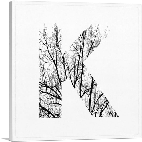 ARTCANVAS Tree Branches Alphabet Letter K Canvas Art Print - Size: 26" x 26" (0.75" Deep)