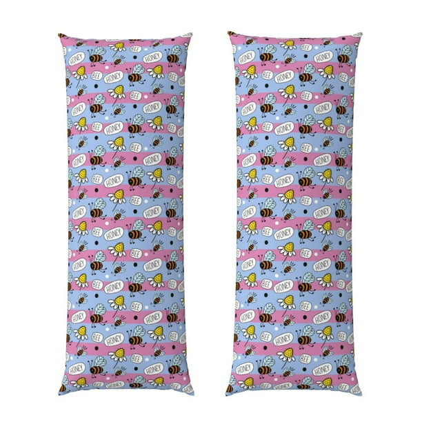 Balery Bees And Daisies Striped Funda Protectora para Almohada Corporal de Algodón Hipoalergénico con Cierre(55 x 21 pulgadas), Almohadas No Incluidas
