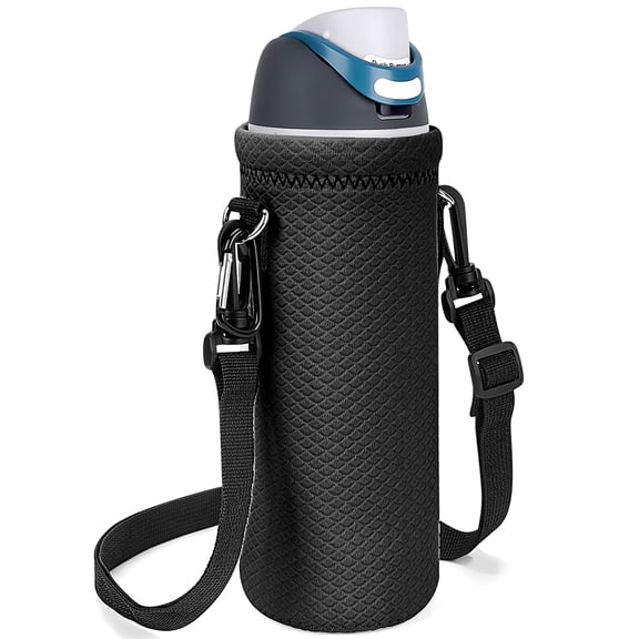 Linkidea Water Bottle Carrier with Strap Compatible with Owala FreeSip 40oz Water Bottle, Neoprene Waterbottle Sling Bag Holder, Shoulder Strap, Black