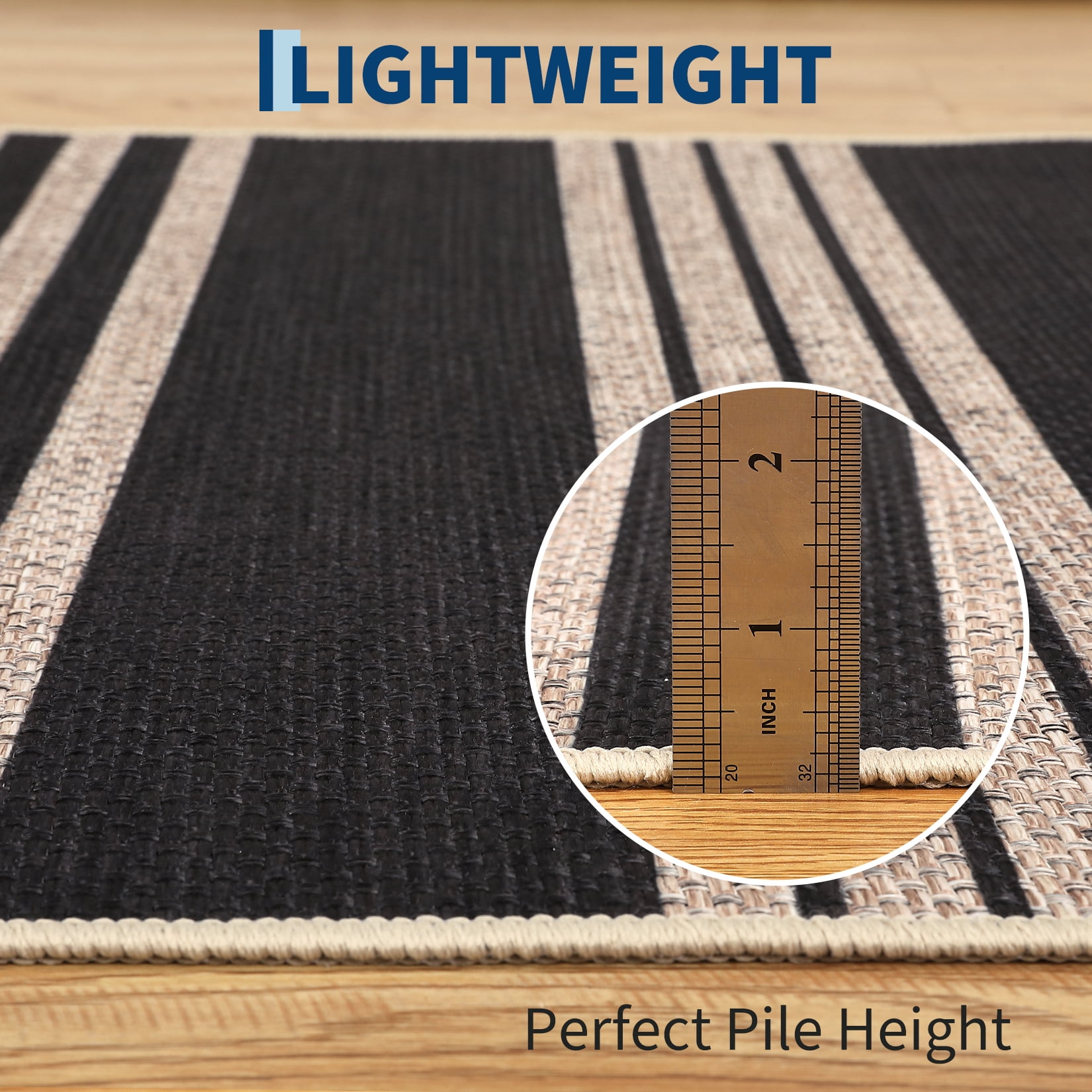 Garvee 4'x6' Modern Striped Area Rugs Easy Jute Rug with Non-Slip Backing, Washable Rug Neutral Print Indoor Outdoor Carpet for Bedroom Living Room Patio, Black White
