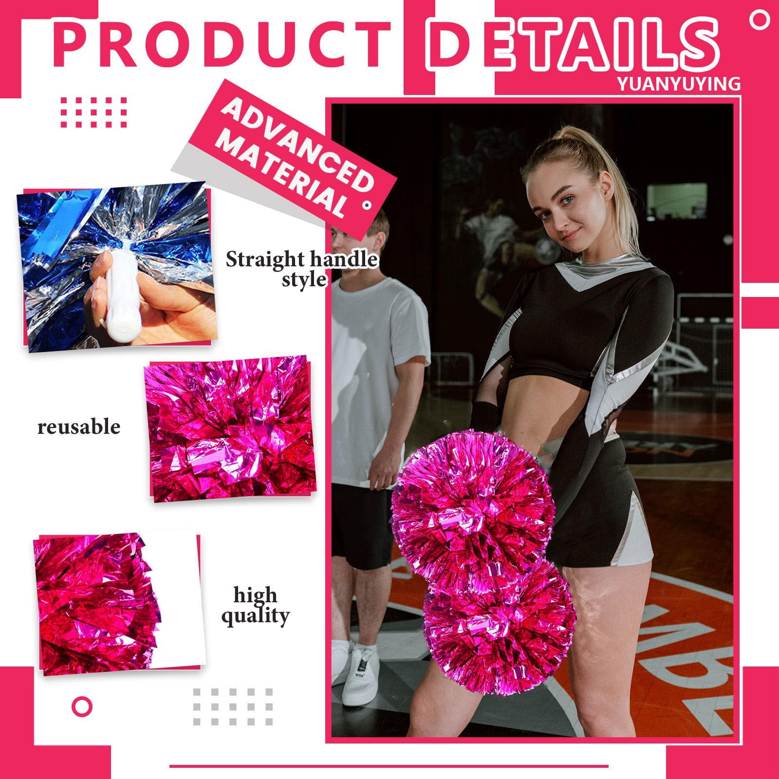 20 Pcs Cheerleading poms,pom poms Cheerleading with Straight Handle Style Cheer Pom Pomsfor Dance, Matches, Team Spirit Sports