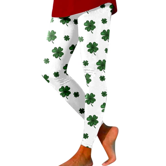 Wangmeiwg St Patricks Day Leggings for Women Women's Printed High Waist Yoga Tights with Control for Fitness and Sport Activities White S
