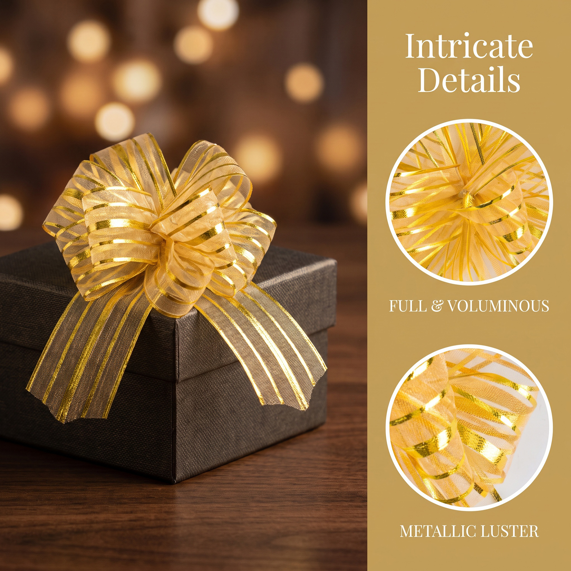 Unique Bargains Crush-Resistant Ribbon Bow for Birthday and Special Occasions Gold
