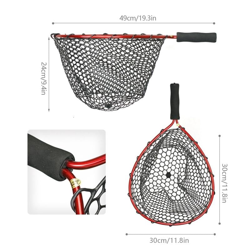 CEORPER Aluminum Pole Handle EVA Grip Silicone Dip Fish Net Freshwater Fly Fishing Net