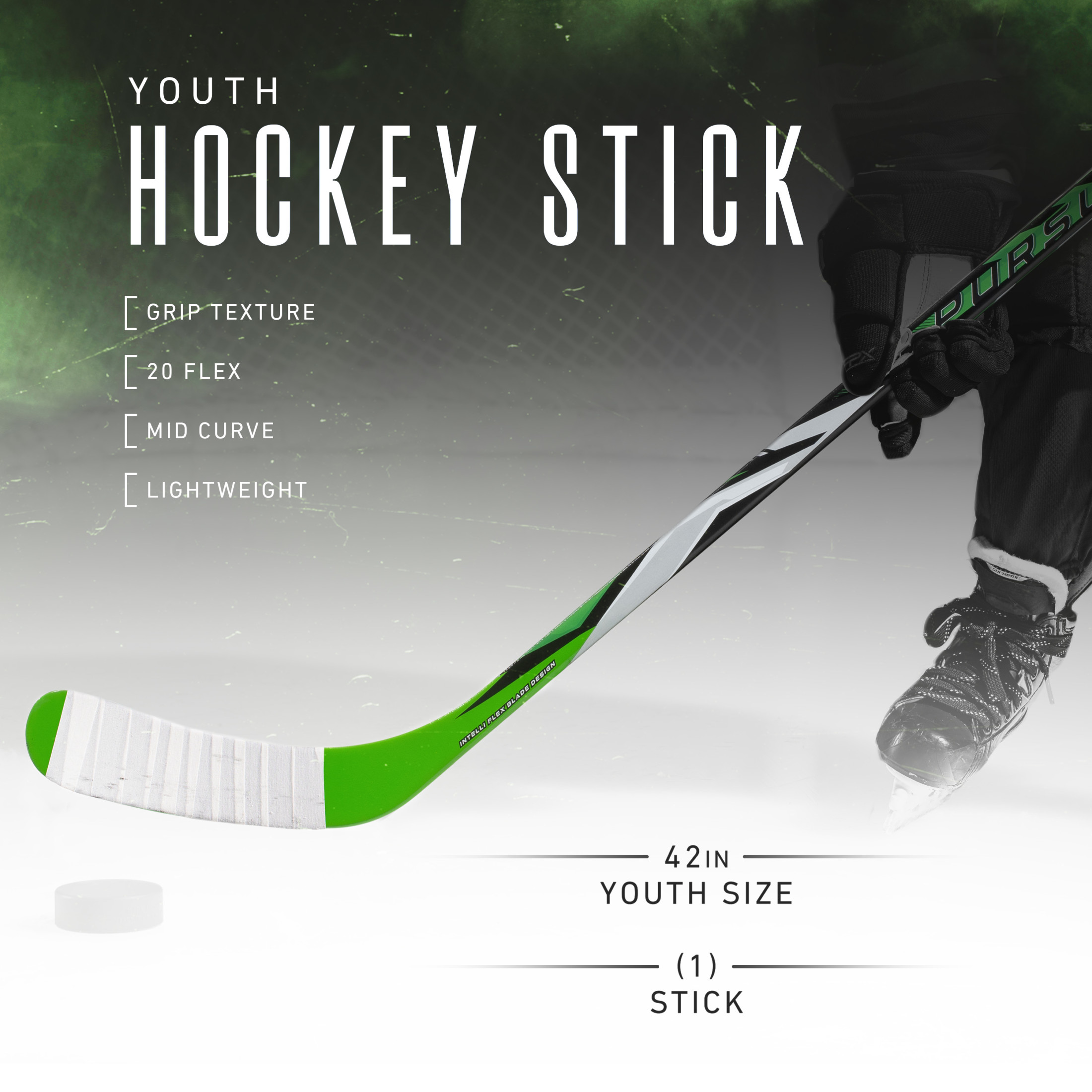 Franklin Sports Junior Ice Hockey Stick - Pursuit Right Handed Ice Kids Hockey Stick - 42" Inch Junior Composite Hockey Stick for Youth Hockey - 20 Flex + Textured Grip Ice Hockey Stick - Righty