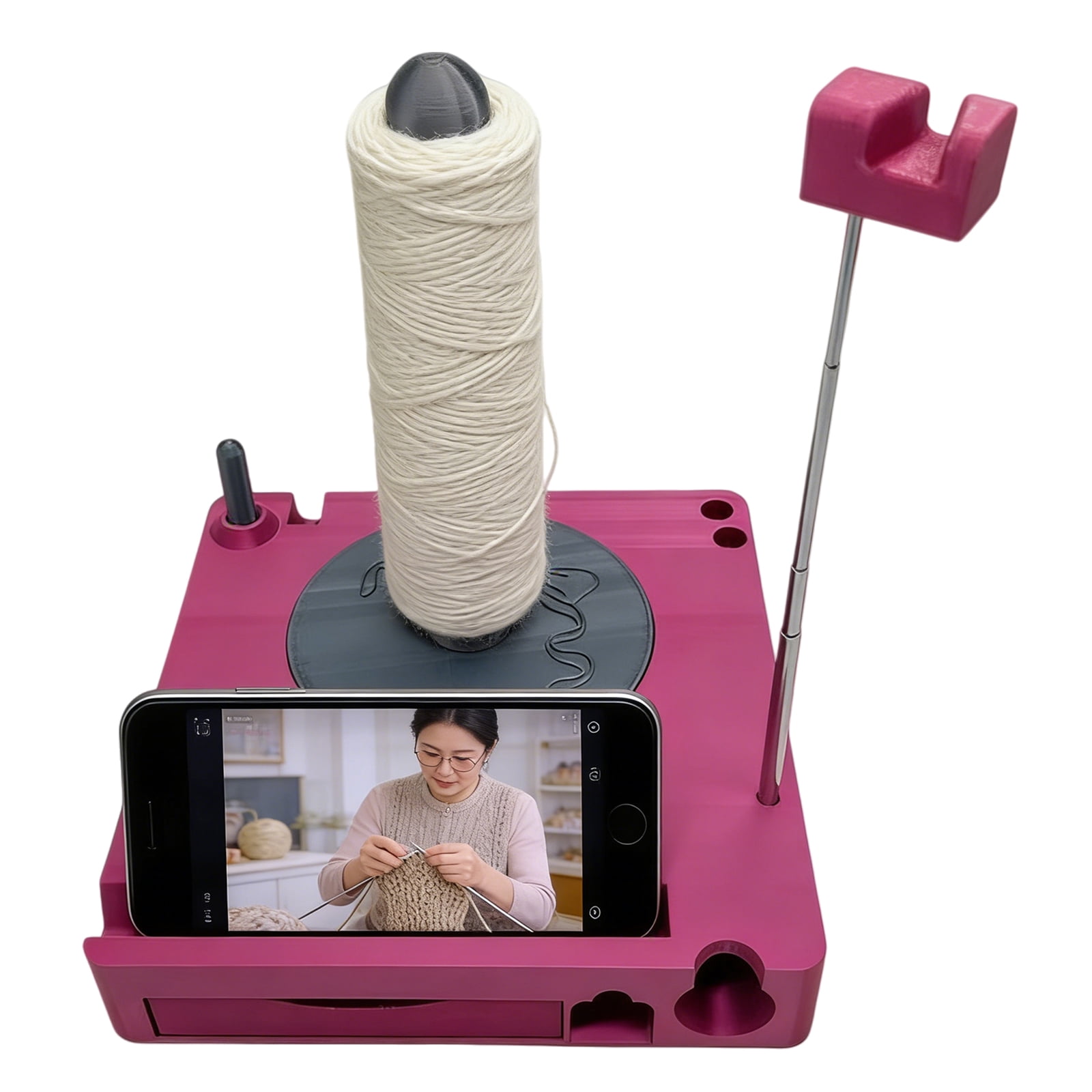 Yarn Winder, Electric Yarn Ball Winder for Crocheting, Crochet Caddy with Phone Stand, Compact Yarn Cake Winder with Strong Tension Stepless Speed, Automatic Yarn Spinner Wool Winder