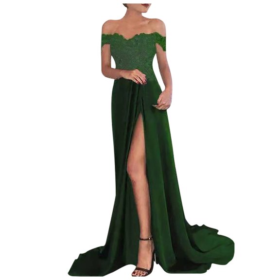Fesfesfes Women Gowns Sexy Half Sleeve Off Shoulder Lace Split Elegant Long Maxi Party Dress Clearance Under $10