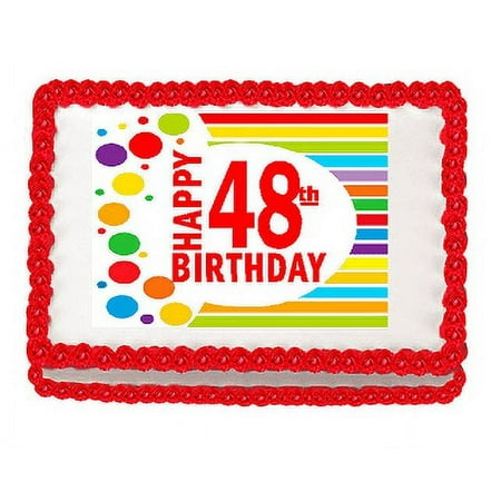 Happy 48th Birthday Edible PEEL N STICK Frosting Photo Image Cake Decoration Topper