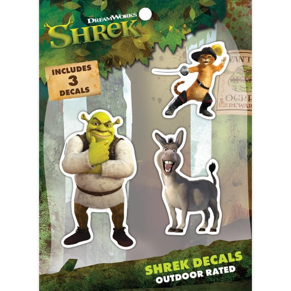 Shrek Vinyl Car Decals - Set of 3 Shrek Donkey Puss n Boots Stickers for Truck Water Bottle Bike Helmet Laptop Skateboard - Outdoor Rated Water Resistant Vinyl Decals