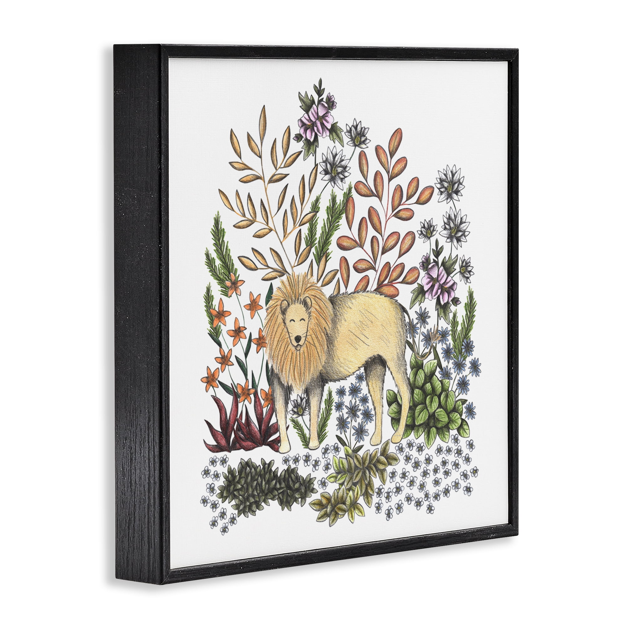 Jungle Wildlife Lion Black Framed Giclee Art, design by Cecilia Battaini