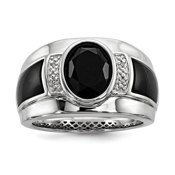 Auriga 925 Sterling Silver Diamond and Onyx Ring Size 9 for Men's