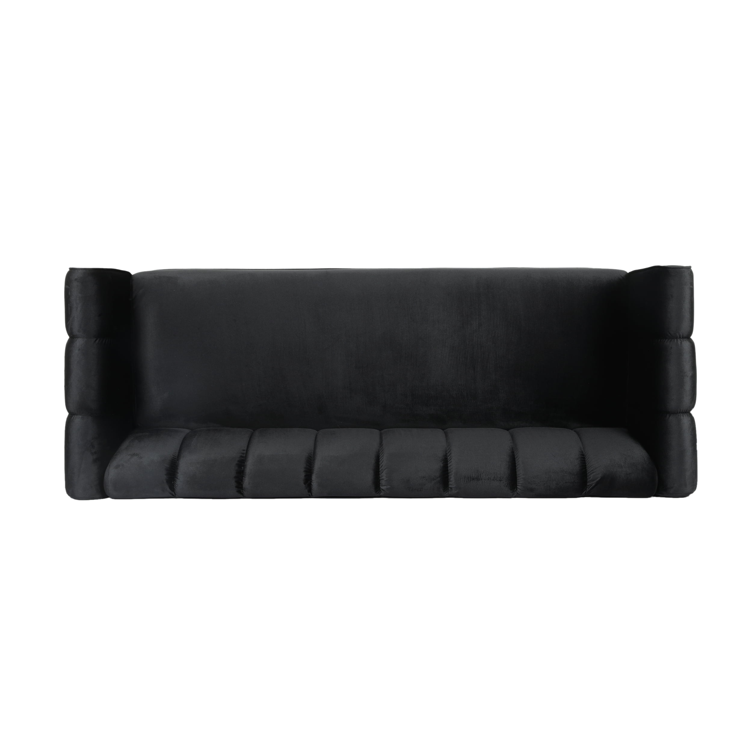 Noble House Hildred Velvet Channel Stitch Sofa, Black, Dark Brown