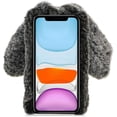 thumbnail image 3 of Plush Rabbit Case for iPhone 15 Pro 6.1",Fluffy Fuzzy Cute 3D Bunny Ears Soft Warm Case Faux Fur Shockproof TPU Back Cover with Bling Diamond Chic Bowknot,Dark Grey, 3 of 5