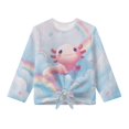 thumbnail image 5 of Xixirimido Axolotl Rainbow Clouds Blue Print Girls Casual Long Sleeve Shirts Knot Tie-hem Tunic Tops Crewneck Tees Blouses Girls Fashion Clothes, Size 11-12, 5 of 7