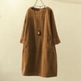 thumbnail image 2 of Women Vintage Pockets Corduroy Solid Color Long Sleeve Loose Casual Dress, 2 of 3