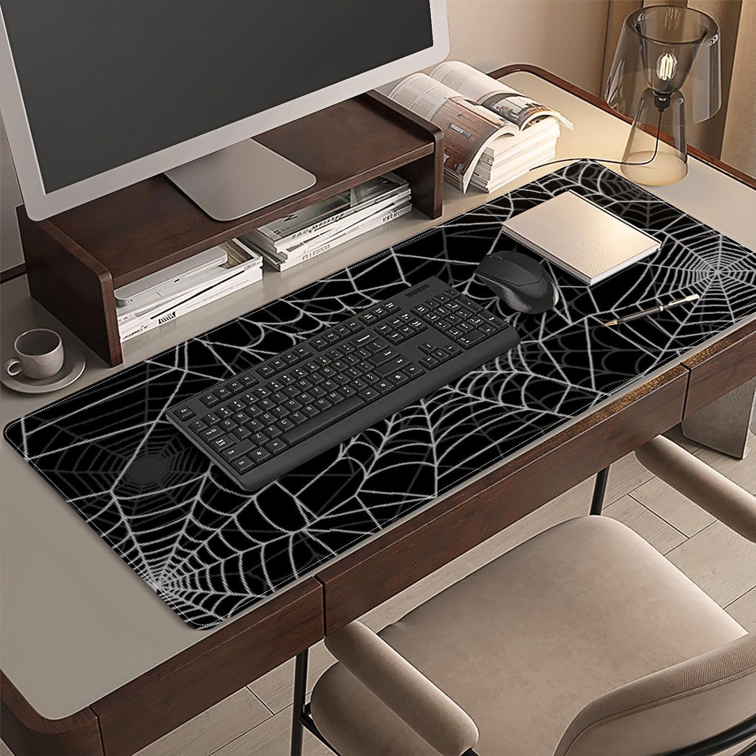 Goth Spooky Spiderweb Desk Mat, Desk Accessory, Cute Workspace, Trendy Workspace, Trendy, 35.4x15.7in Large Gaming Mouse Pad, Cute Desk Topper, Pretty Desk Pad