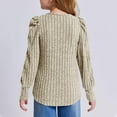 thumbnail image 5 of XXWXYD Clearence Puff Sleeve Ribbed Knit Blouse - Textured Long Sleeve Fashion Top for Girls Ages 5-14Y Seasonal Wardrobe (13-14 Years,Beige), 5 of 5