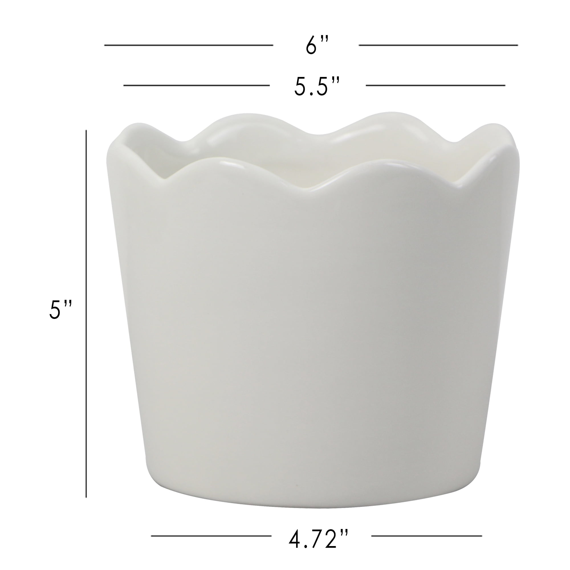 Mainstays Small 6in Diameter Round White Scallop Ceramic Planter