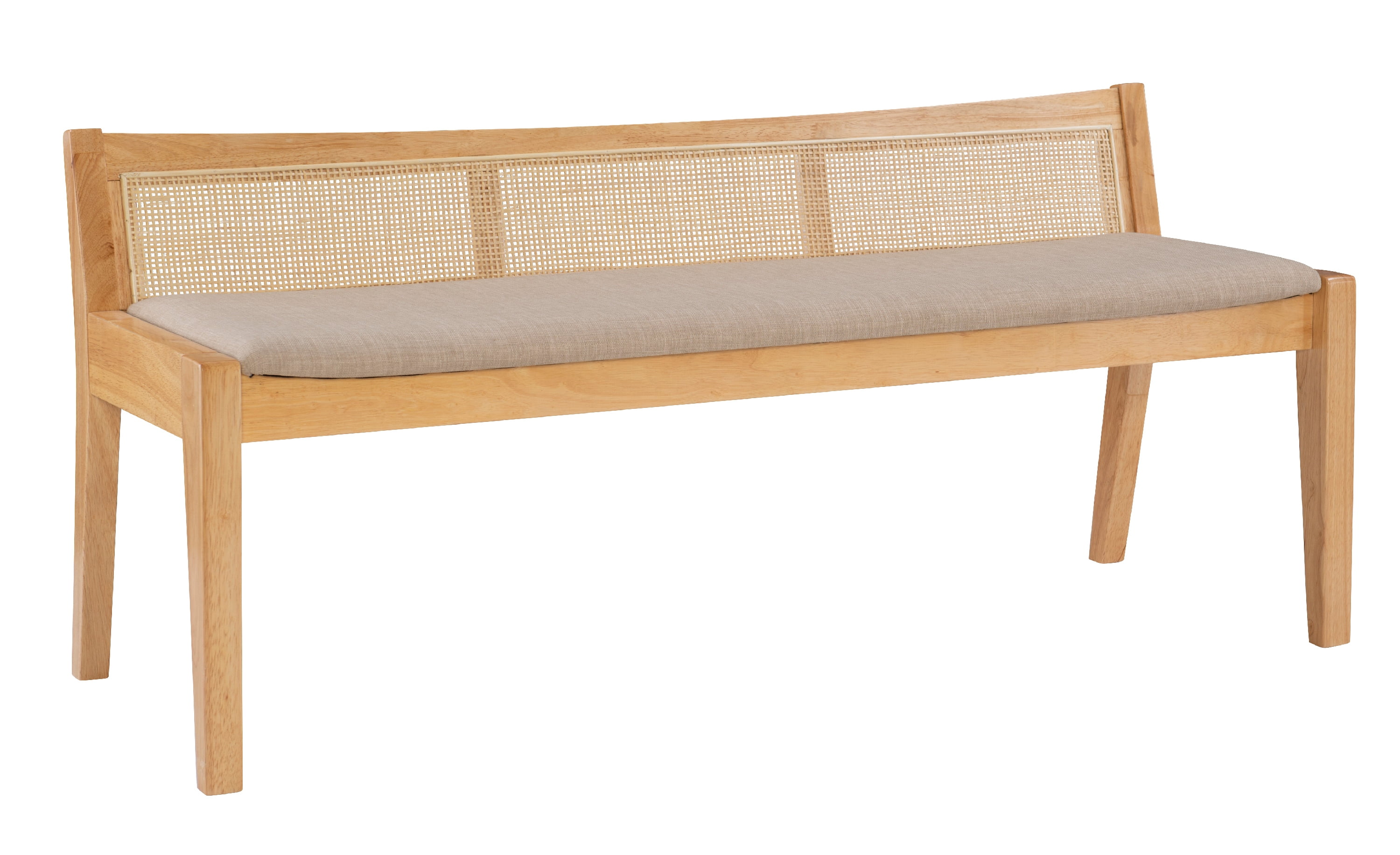 Bilberry Bench with Rattan Cane Back, Natural Frame with Beige Fabric