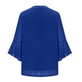 thumbnail image 4 of aohooy Ruffle 3/4 Sleeve Blouses for Women Casual Elegant Dressy V Neck Double Layers Mesh Trendy Holiday Tunic Tops 2025 Blue,L, 4 of 7