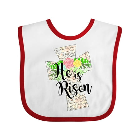 

Inktastic He is Risen Cross with Script and Flowers Gift Baby Boy or Baby Girl Bib