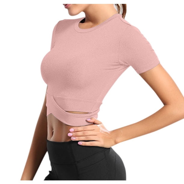 Blusas de manga corta holgadas para yoga, blusas informales transpirables con cuello redondo