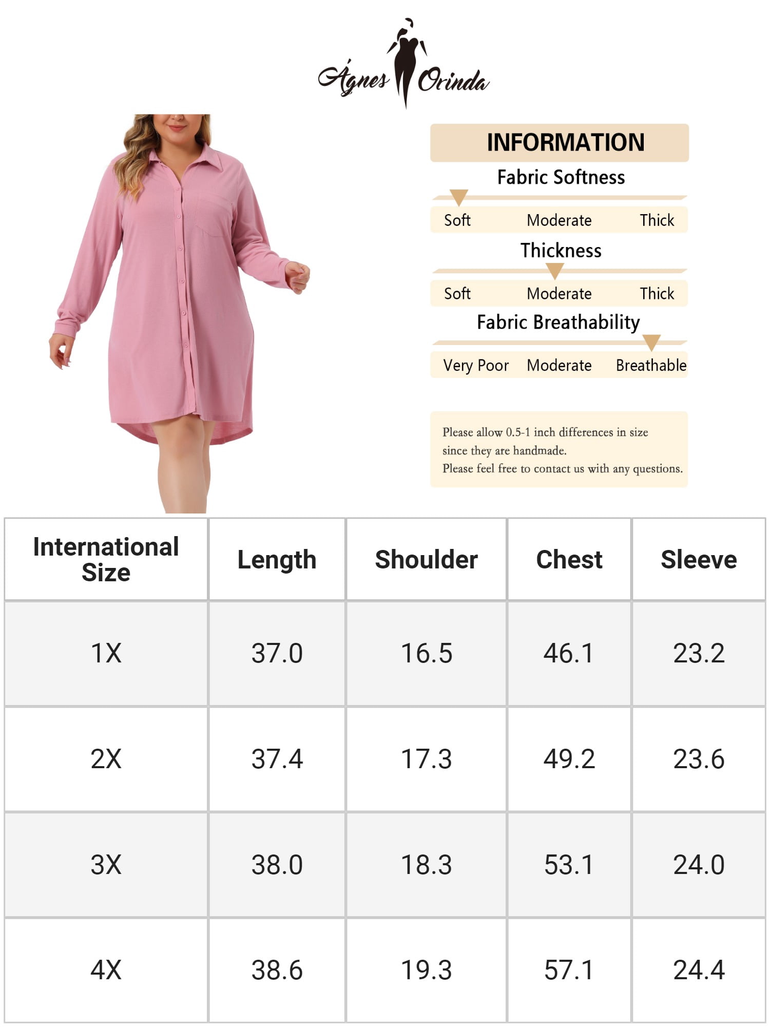 Unique Bargains Women's Plus Size Button Down Pajama Dress Sleepwear Nightshirt 4X Pink