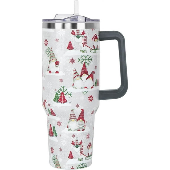 Christmas Gifts 40 oz Tumbler with Handle and Straw Lid,Cute Gifts for Women Winter Gnome Vacuum Insulated Leak Proof Tumbler,Holiday Accessories Stainless Steel Coffee Cup Mug