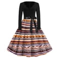 thumbnail image 2 of Women's Halloween Dress Castle Candy V Neck Cocktail 1950s Funny Dresses Long Sleeve Hepburn Casual Vintage Tea Length Dress with Belt 2XL, 2 of 5