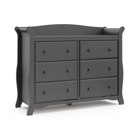 Storkcraft Avalon 6 Drawer Nursery Double Dresser, Gray