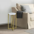 thumbnail image 3 of Ivy 24.5 Inch Marble Top Accent Round Side Table with Metal Frame, White and Gold, Saltoro Sherpi, 3 of 7