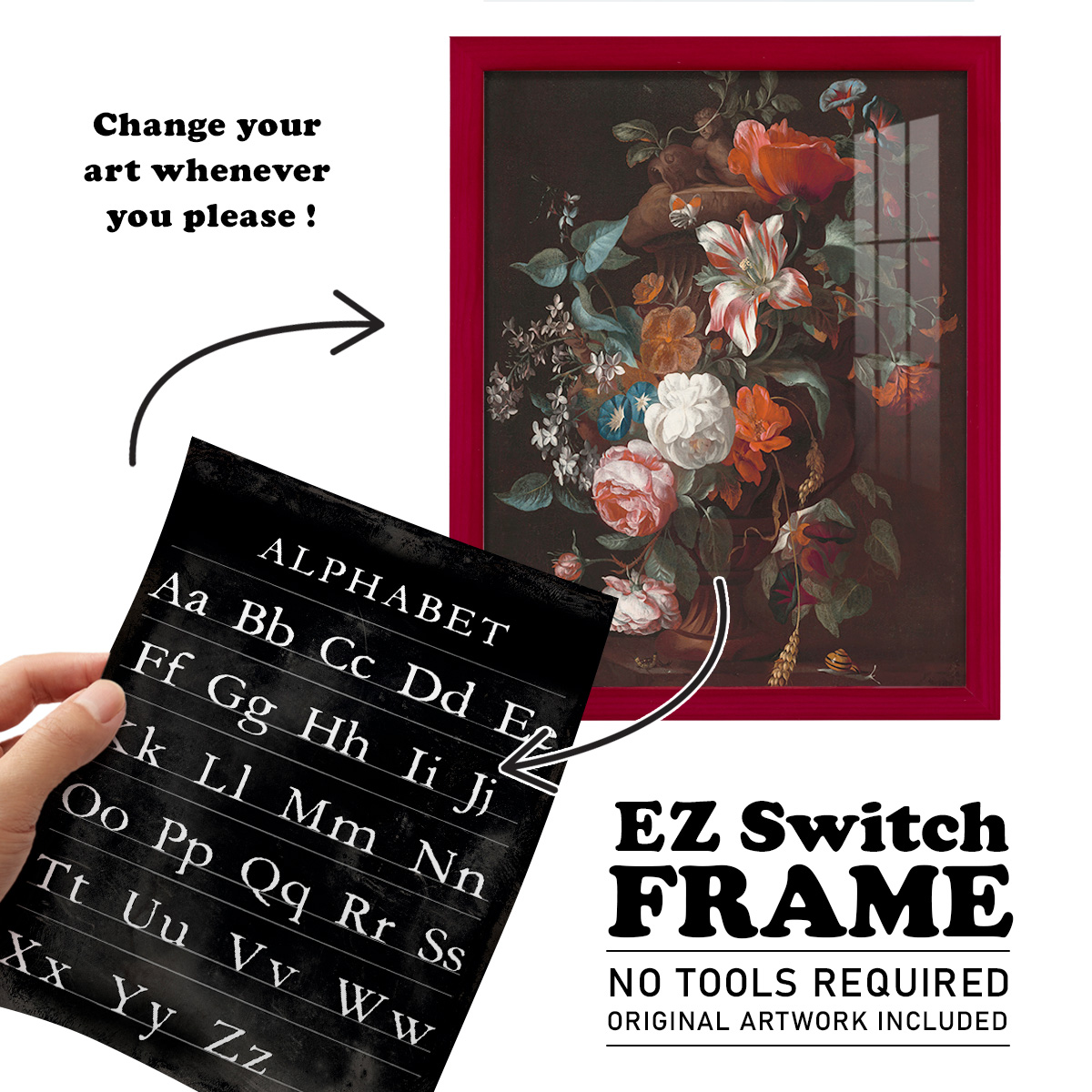 Alphabet Chart - Framed Print w/glass - Cherry Red