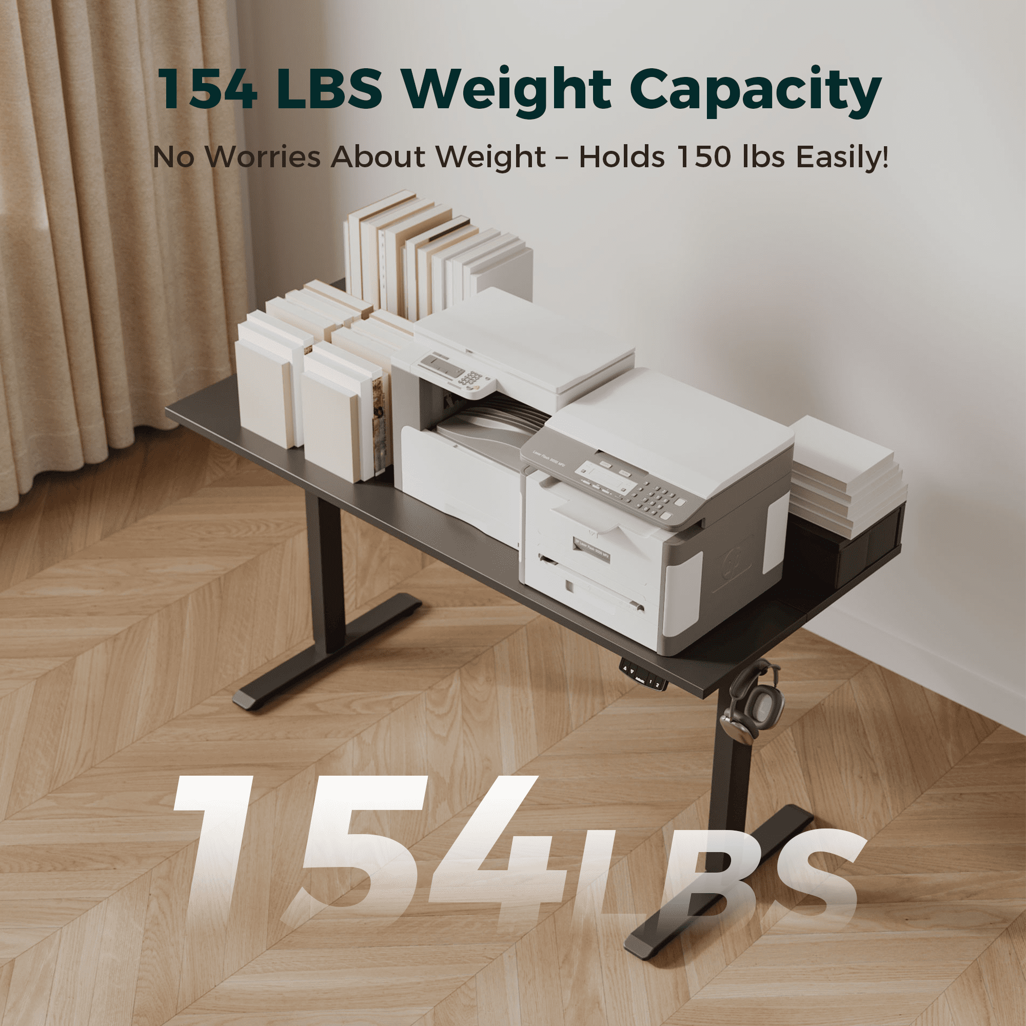 47.2 Inch Electric Standing Desk with 2 Drawers, Height Adjustable Desk with 2 Memory Keys, Ergonomic Sit-Stand Computer Desk with Hooks for Home Office, Black