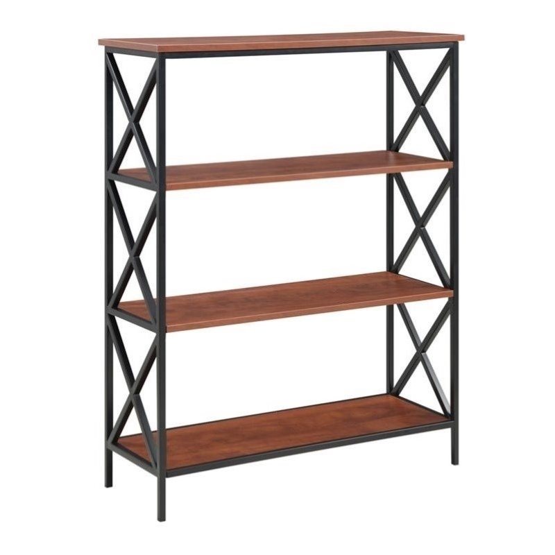 Pemberly Row Four Tier Bookcase in Black Metal and Cherry Wood Finish