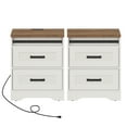 thumbnail image 5 of WAMPAT Farmhouse Nightstand Set of 2 with Charging Station for Bedroom, 2-Piece Wood End Table with Drawers,Cream White, 5 of 7