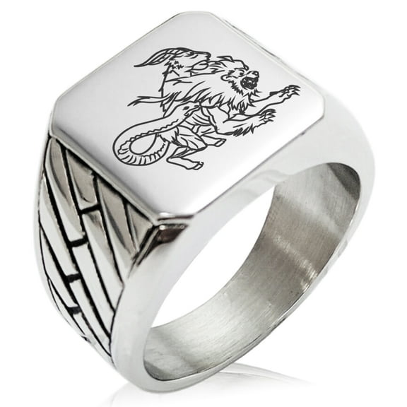 Tioneer Stainless Steel Greek Mythology Chimera Geometric Pattern Biker Style Polished Ring