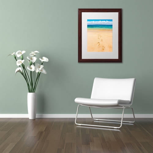 Trademark Fine Art 'Footprints in the Sand' Canvas Art by Pierre Leclerc, White Matte, Wood Frame