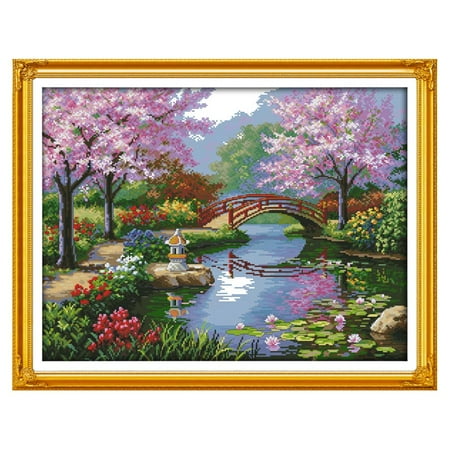 Counted Cross Stitch Hand Towels Anself DIY Handmade Needlework Counted Cross Stitch Set Embroidery Kit 14CT Beautiful Scenery of Park Pattern Cross-Stitching 57 * 45cm Home Decoration ()