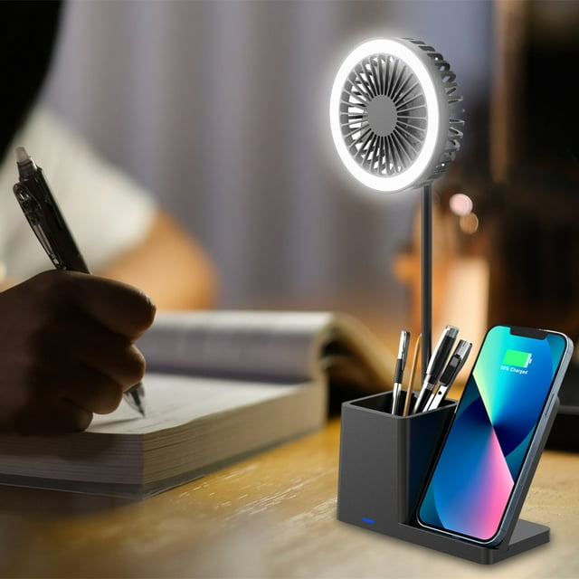 School Supplies for Kids Pen Holder Wireless Charging Small Fan 10W Multi-function Small Table Lamp Mobile Phone Bracket Eye Protection Light Luxury Office Study And Reading School Supplies College