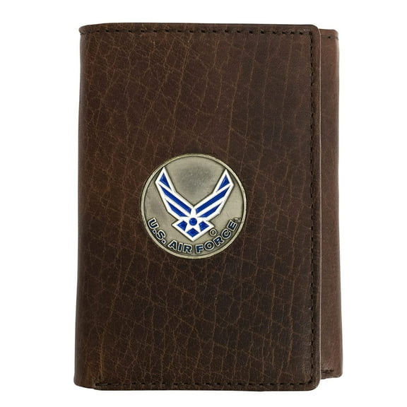 Officially Licensed "US Air Force" Medallion Genuine Leather Classic Handmade Wallet - Trifold Brown